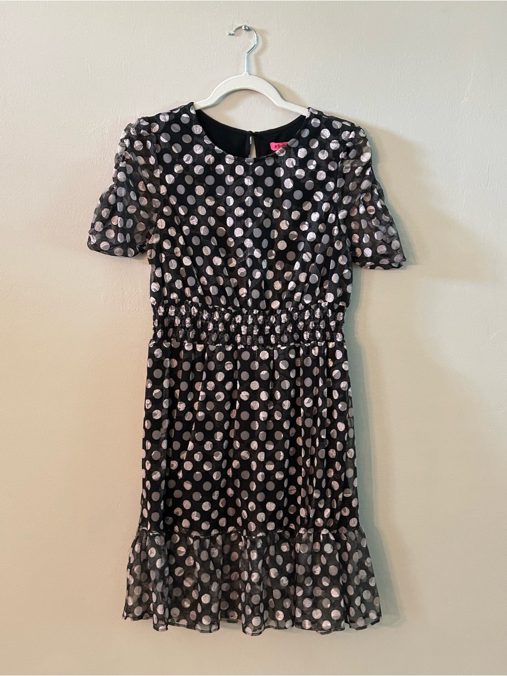 Betsey Johnson Metallic Polka Dot Mesh Dress Size 10 Classic Vintage Rocker Chic